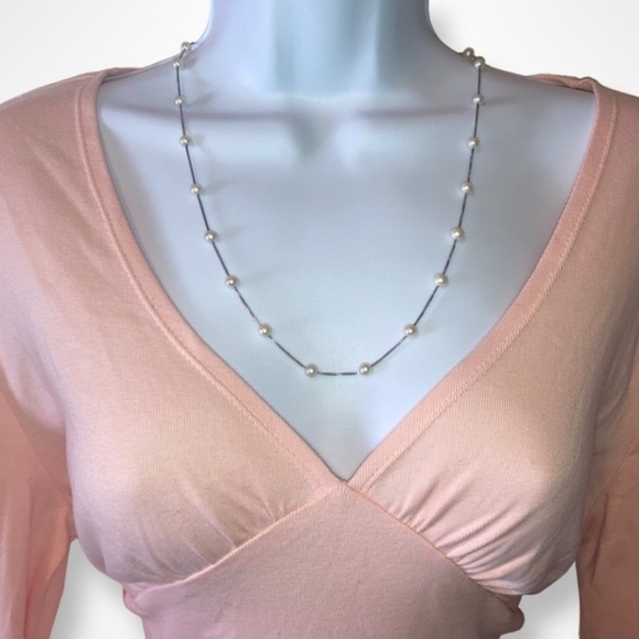 Express Peach V-neck Long Puff Sleeve Blouse - Picture 2 of 6